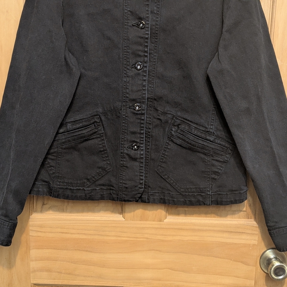 Chico’s Platinum Black Denim Jacket Women’s Sz 2 Large Fall Winter Classic Comfy - Picture 11 of 12